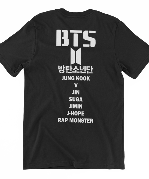 BTS - Names (BTS, Junk kook, V, Jin, Suga, Jimin, J-hope, Rap monster) Μπλουζάκι σε μαύρο Unisex BTS - Names (BTS, Junk kook, V, Jin, Suga, Jimin, J-hope, Rap monster) Μπλουζάκι σε μαύρο Unisex